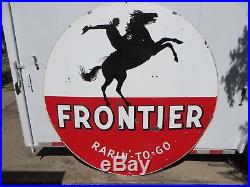 6 feet RARE original antique 1958 Frontier Rarin to Go Colorado Porcelain Sign