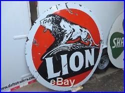 6ft. 72 RARE early antq. Org. 1920 white boarder Lion Gas & Oil Porcelain Sign