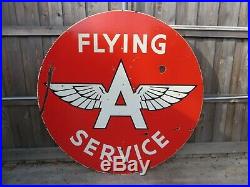 72 Org. 1956 DSP Rare Authentic 6ft. FLYING A SERVICE Gas & Oil Porcelain Sign