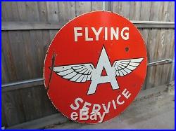 72 Org. 1956 DSP Rare Authentic 6ft. FLYING A SERVICE Gas & Oil Porcelain Sign