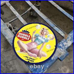 8'' Bubble Yum Porcelain Sign Chewing Gum Pinup Girl Oil Gas Station Service