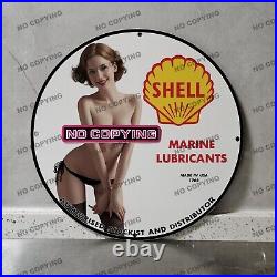 8'' Shell Marine Gasoline Porcelain Sign Gas Oil Petroleum Motor Lube Pump