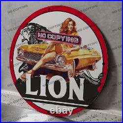8'' White Red Lion Gas Oil Porcelain Sign Gas Station Garge Advertising Oil