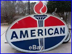 American Gas Original porcelain sign in the ring -CLEAN GREAT GLOSS AND COLOR