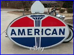 American Gas Original porcelain sign in the ring -CLEAN GREAT GLOSS AND COLOR
