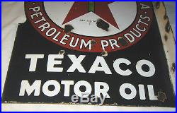 Antique Dbl Sided Texas Star Texaco Oil Gas Petroleum Porcelain Station Sign USA