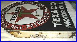 Antique Dbl Sided Texas Star Texaco Oil Gas Petroleum Porcelain Station Sign USA