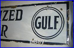 Antique Gulf Authorized Dealer Station Oil Gas Porcelain Art Advertising Sign Lg