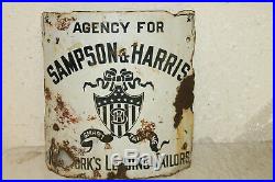 Antique Original Sampson Harris Tailors New York Curved Corner Porcelain Sign