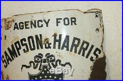 Antique Original Sampson Harris Tailors New York Curved Corner Porcelain Sign