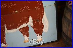 Antique Porcelain Cow Farm Dairy Beef Agricultural huge sign RARE 1930's