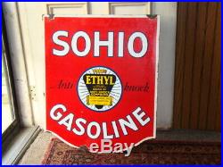 Antique Sohio Ethyl Gas Station Porcelain Sign Original oil Service Advertising