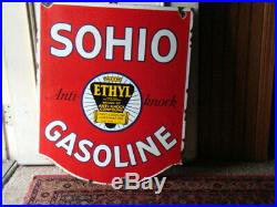 Antique Sohio Ethyl Gas Station Porcelain Sign Original oil Service Advertising