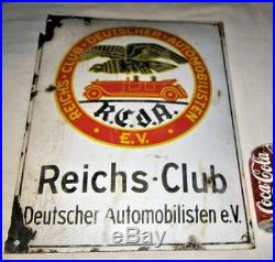 Antique USA German Gas Oil Tool Reichs Automobile Club Porcelain Sign Bird Flag