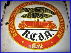 Antique USA German Gas Oil Tool Reichs Automobile Club Porcelain Sign Bird Flag