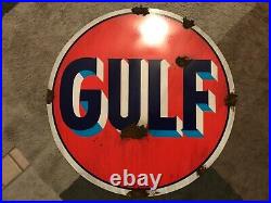 Antique look Good Gulf Porcelain style dealer gas oil pump plate large sign NICE