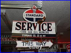 Antique style porcelain look Standard gas oil dealer service gas pump sign set