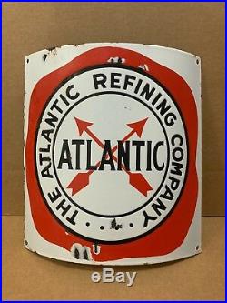 Atlantic Porcelain Pump Plate Sign Vintage Original Curved Fried Egg Gas Oil