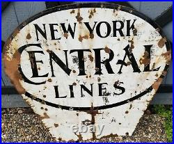 BIG! 2 SIDED VINTAGE NEW YORK CENTRAL SYSTEM RAILROAD SIGN RAILWAY 33.5 x 35.5
