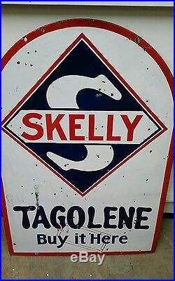 Big 2 Sided Porcelain Skelly Tagolene Gasoline Sign