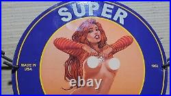 Chevrolet Super Service Porcelain Naked Girl Pinup Garage Service Gas Oil Sign