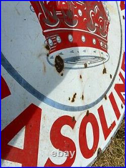 Double Sided 42 Vintage Porcelain Red Crown Gasoline Sign Not A Reproduction