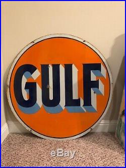 Early & Original Gulf 42 Double-Sided Porcelain Sign from the 1940s