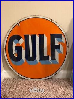 Early & Original Gulf 42 Double-Sided Porcelain Sign from the 1940s