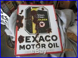 Early Original Texaco Motor Oil Porcelain Flange Sign Early