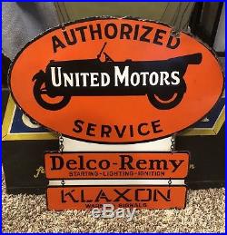 Early Original United Motors Porcelain Sign Delco Remy Klaxon