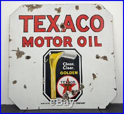 Early c. 1930 Texaco Motor Oil HTF Heavy Porcelain 2-Sided Sign 30 x 30