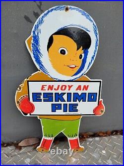 Eskimo Pie Vintage Porcelain Sign 1957 Ice Cream Dessert Candy Oil Gas Station