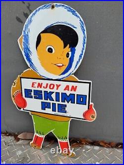 Eskimo Pie Vintage Porcelain Sign 1957 Ice Cream Dessert Candy Oil Gas Station