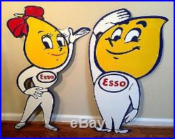 Esso Boy & Girl Oil Drop 36 Large Porcelain Display Sign Set Beautiful