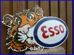 Esso Tiger porcelain sign advertising vintage gasoline 20 oil gas USA