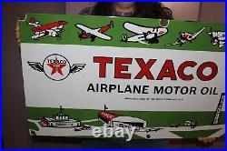 Fantastic Large Texaco Airplane Motor Oil Airport 36 Heavy Metal Porcelain Sign