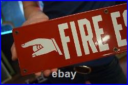 Fire Escape Porcelain sign with Pointing Arrow Finger Commercial Vintage