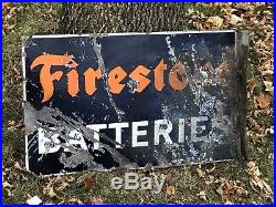 Firestone Batteries Original Porcelain Flange Advertising Sign Gas Oil