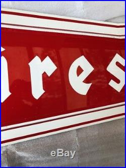 Firestone Original Tin Not Porcelain NOS Sign 6 Ft Red White Letters W Box
