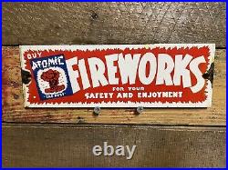 Fireworks Factory Vintage Porcelain Sign Carnival Manufacturer Holiday Gas & Oil