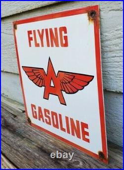 Flying A Gasoline Porcelain Metal Gas Sign Service Station Pump Plate Ad