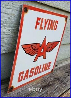 Flying A Gasoline Porcelain Metal Gas Sign Service Station Pump Plate Ad