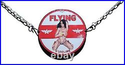 Flying A Gasoline Porcelain Wonder Women Naked Pinup Garage Gas Oil Service Sign