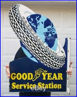GIANT OLD GOODYEAR SERVICE STATION LARGE PORCELAIN FLANGE SIGN (36x 24)