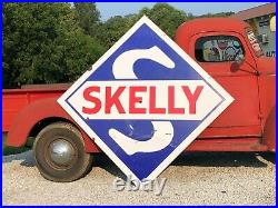 GUARANTEED ORIGINAL Vintage 7' SKELLY Gas OIL Sign PORCELAIN Garage Mancave OLD