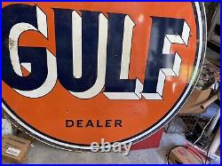 GULF DEALER Service Station 6 ft. Metal Porcelain Sign Double Sided Two Sides