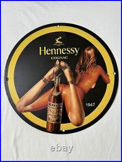 Henessey Cognac Porcelain Nude Girl Pinup Garage Brewery Beverage Oil Gas Sign
