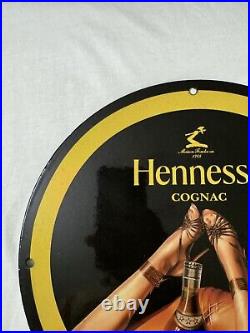 Henessey Cognac Porcelain Nude Girl Pinup Garage Brewery Beverage Oil Gas Sign