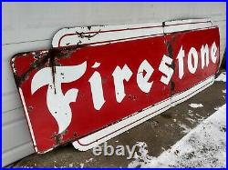Huge 12' Vintage Original 1956 FIRESTONE TIRES Porcelain Dealership Sign gas oil