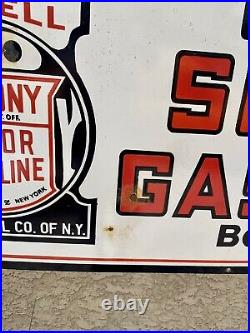 Huge 60 X 24 Socony Gasoline Porcelain Sign Clean Gas & Oil Garage Shop
